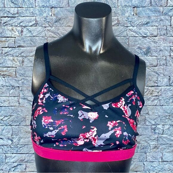 Champion Duo Dry Sports Bra Size Medium Abstract Print Black Pink - Picture 1 of 5